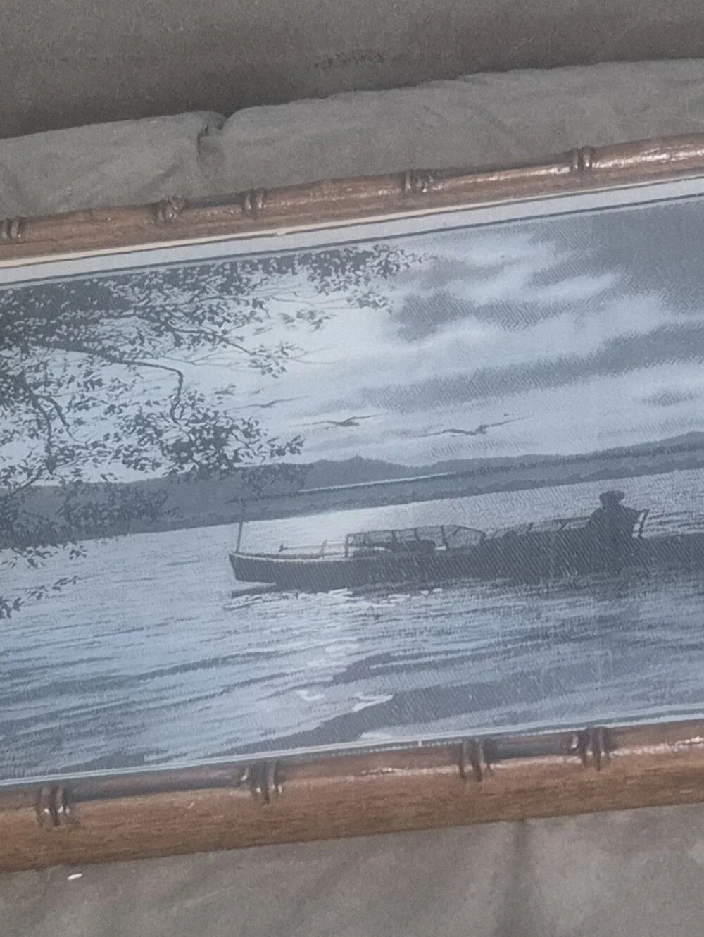 Vintage Hwa Cheng Silk Weaving Factory China Framed Silk Landscape Bamboo Frame